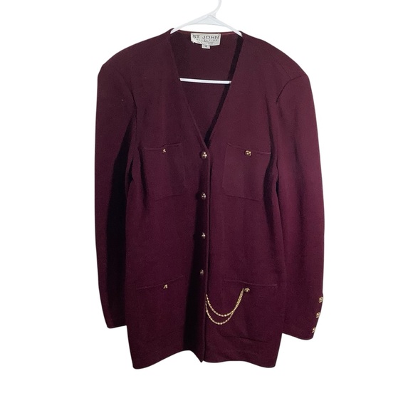 St. John Sweaters - St. John Santana Knit Burgundy Sweater with Gold Accents